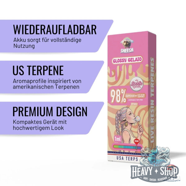 Sheesh | 98% Superior Vape | Baddie Edition | Glossy Gelato | 1ml